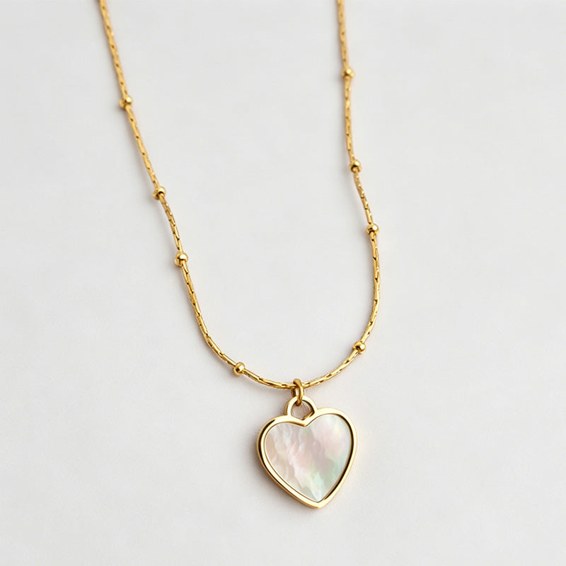 Sweet Artistic Mother-of-Pearl Heart Titanium Steel Necklace