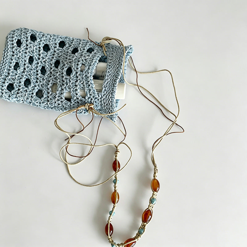 Hollow Crochet Drawstring Mini Phone Crossbody Bag