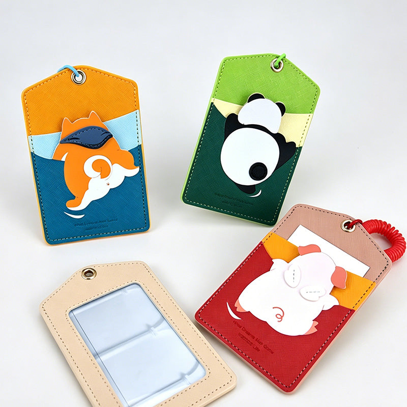 Lovely Hiding Animal PU Lanyard Card Case
