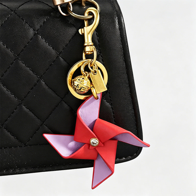 Two-Tone Leather Windmill Keychain