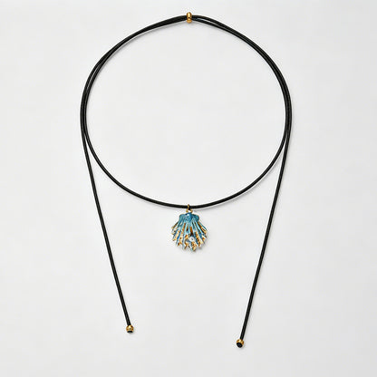 Ocean Shell Enamel Pendant Wax Cord Adjustable Necklace