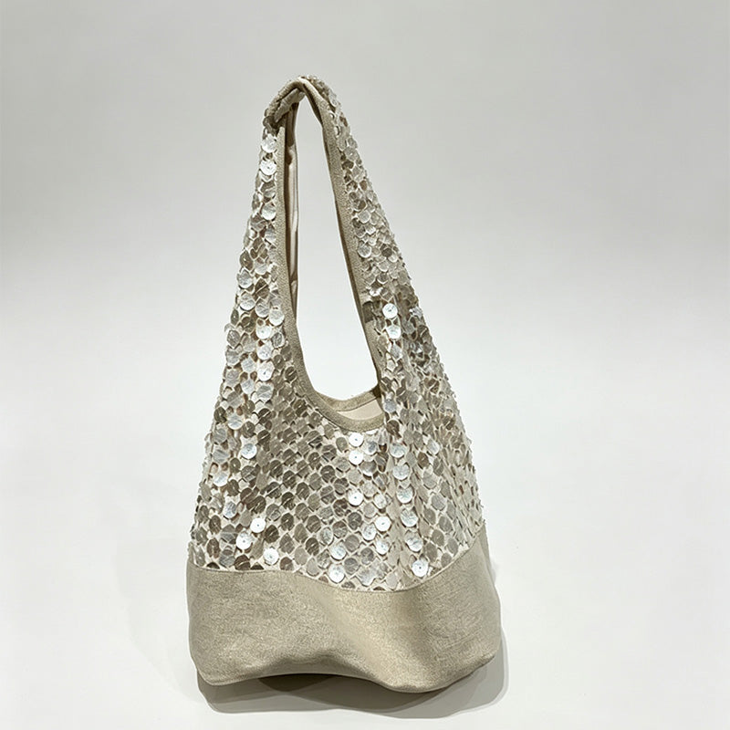 Sparkly Sequins Two-Tone Shoulder Tote Bag