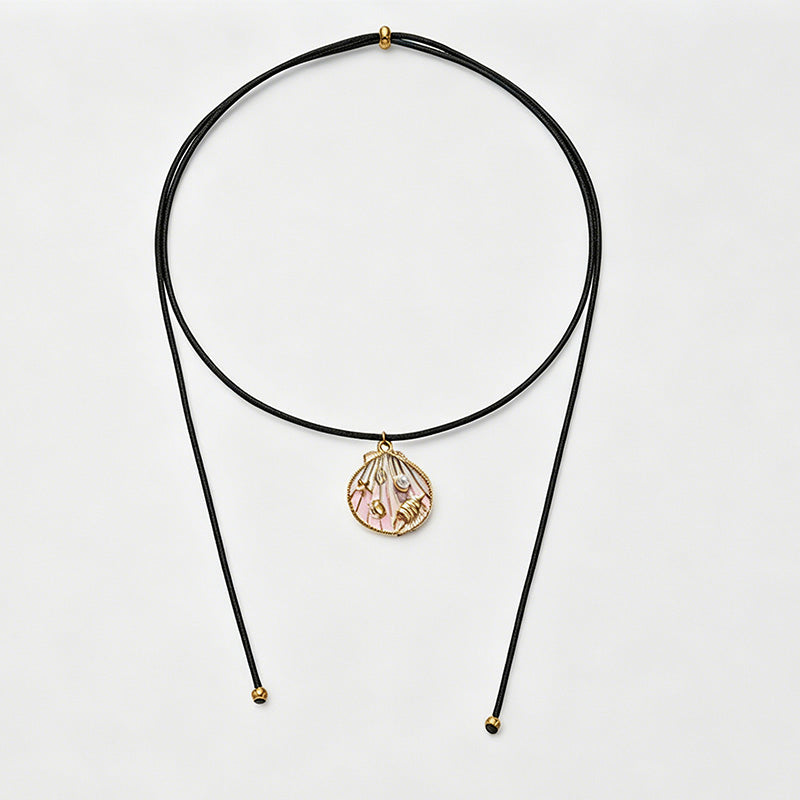 Ocean Style Pendant Wax Cord Choker Necklace