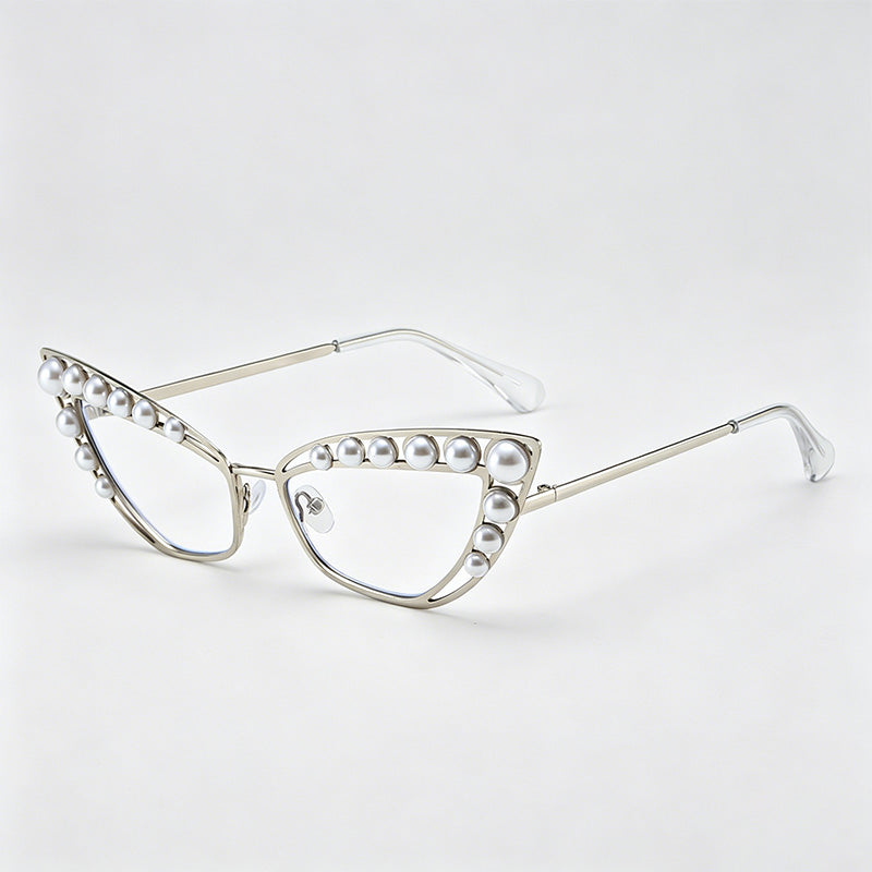 Luxury Pearl Cat-Eye Metal Frame Fashion Sunglasses