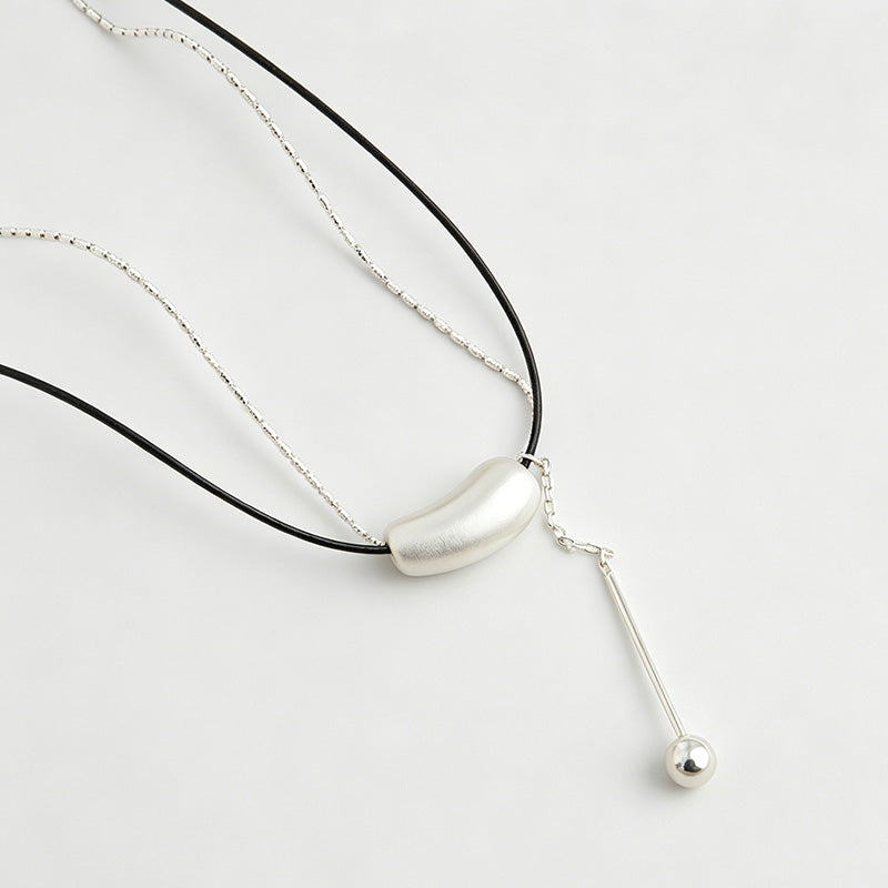 Modern Minimalist Brushed Oval Bead Leather Necklace