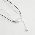 Modern Minimalist Brushed Oval Bead Leather Necklace