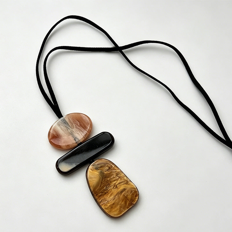 Geometric Resin Pendant Long Leather Rope Necklace