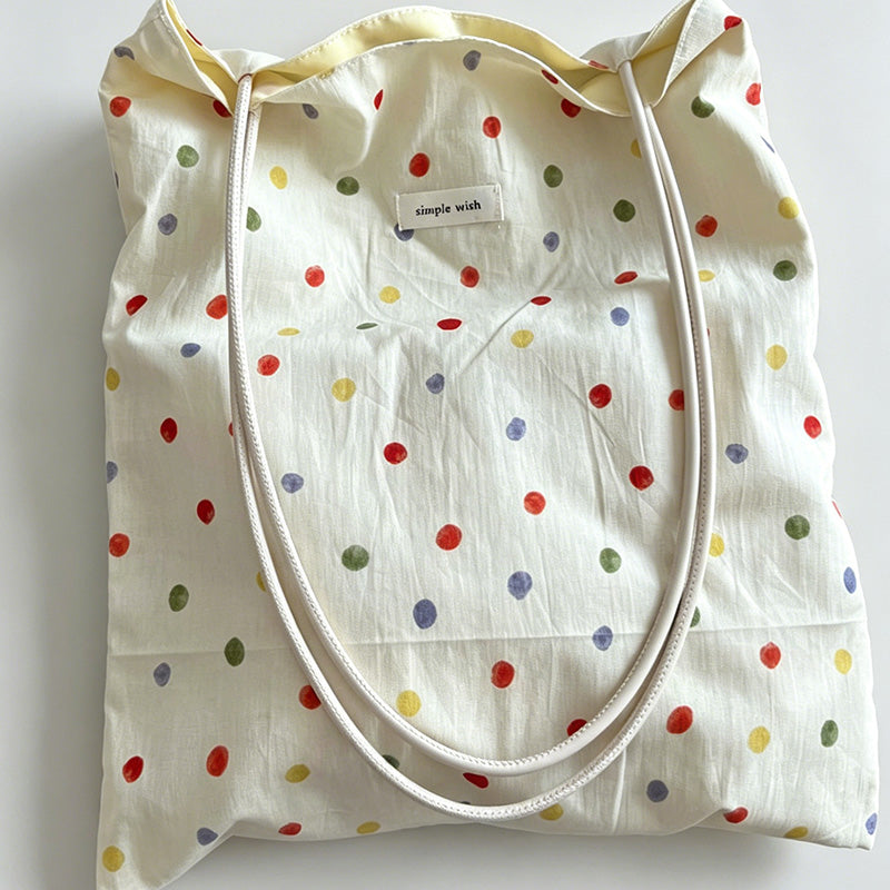 Minimalist Polka Dot Cotton Shoulder Bag