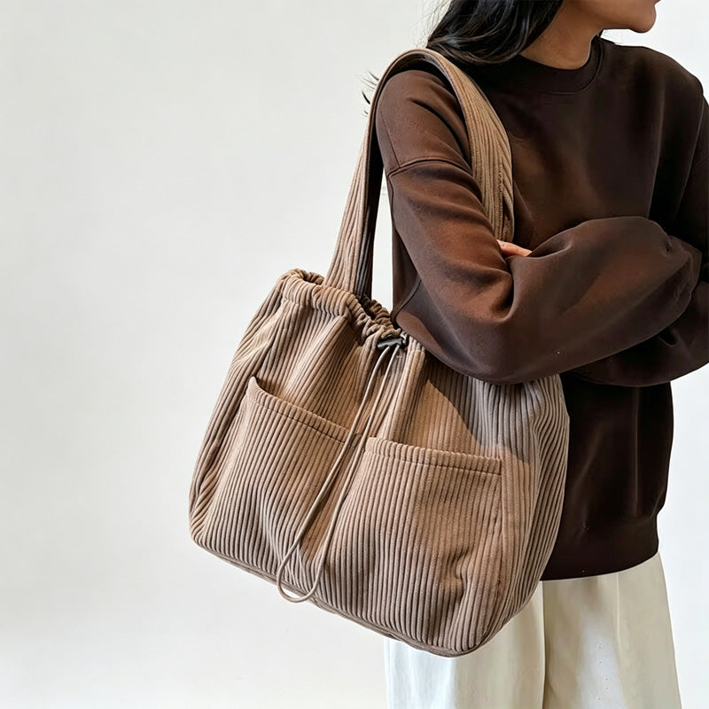 Solid Color Corduroy Bucket Bag