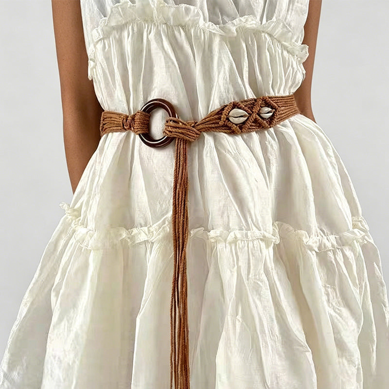 Ethnic Hand-woven Wax Cord Shell Waist Belt