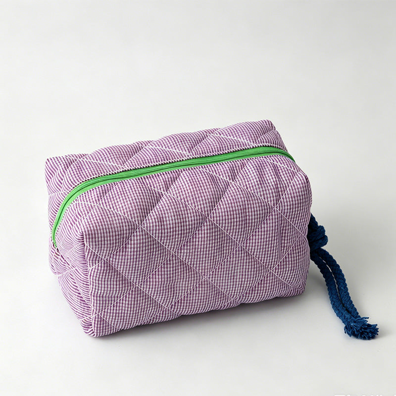 Contrast Plaid Large Capacity Travel Cosmetic Bag