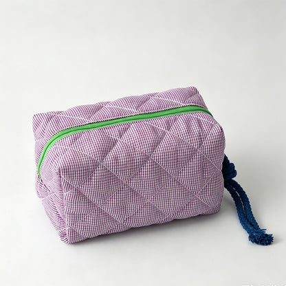 Contrast Plaid Large Capacity Travel Cosmetic Bag
