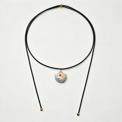 Ocean Shell Enamel Pendant Wax Cord Adjustable Necklace