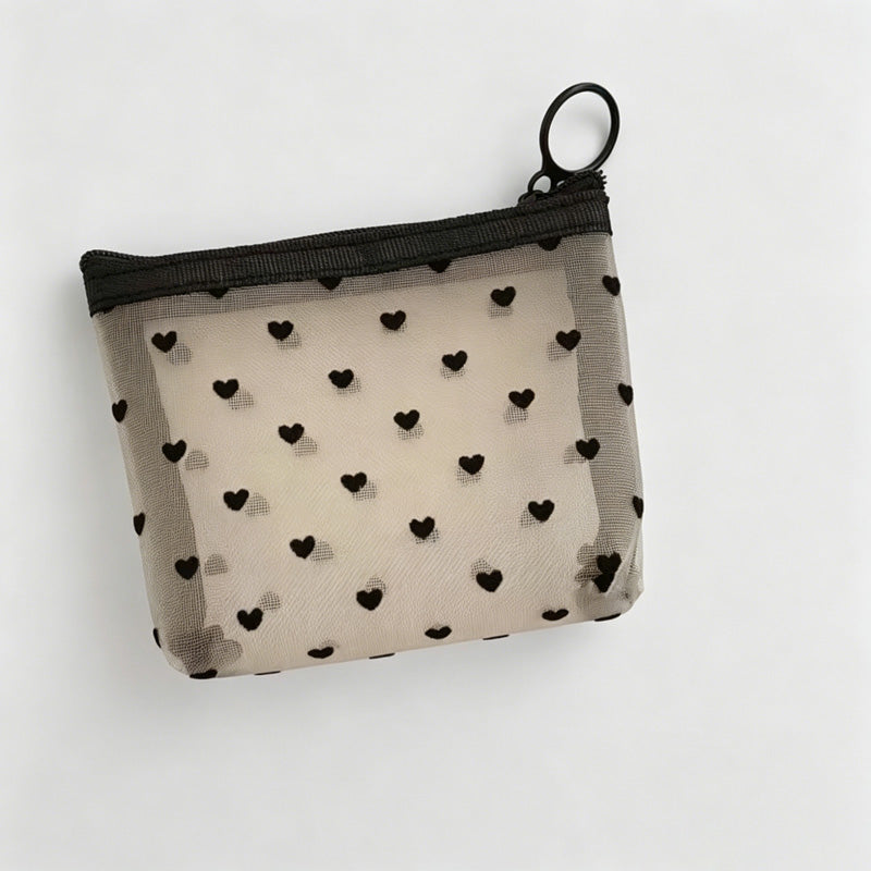 Heart Mesh Pattern Cosmetic Bag
