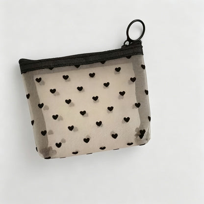 Heart Mesh Pattern Cosmetic Bag