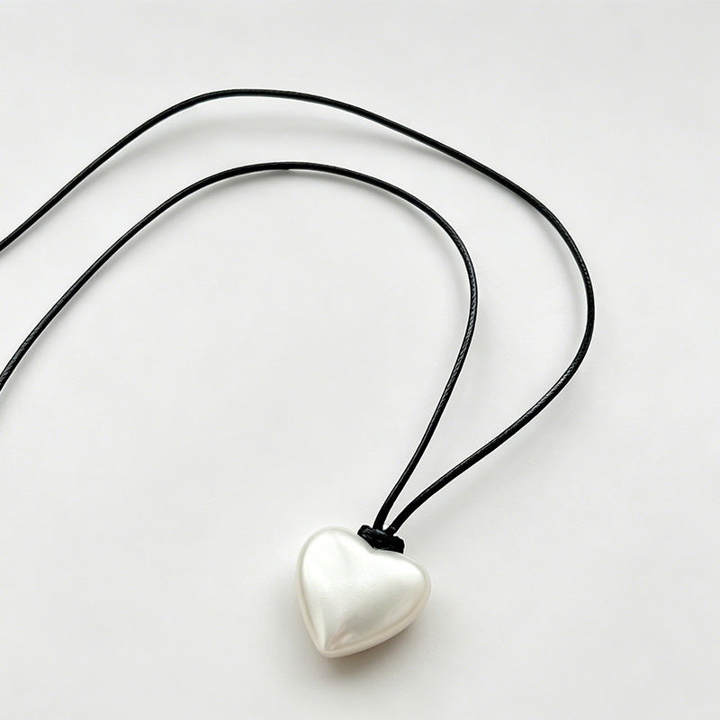 Solid Metal Heart Pendant Long Sweater Necklace