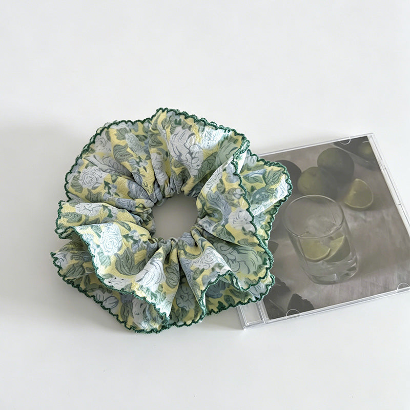 Fresh Green Floral Double Scrunchie