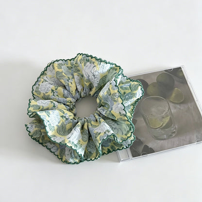 Fresh Green Floral Double Scrunchie