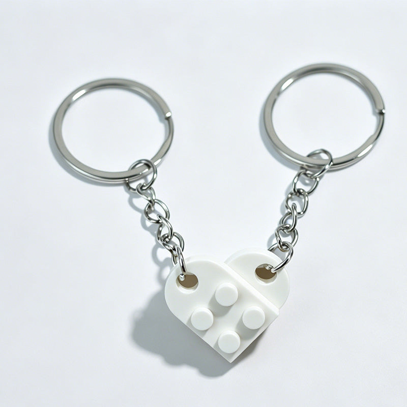 Split Heart Building Block Couple Keychain