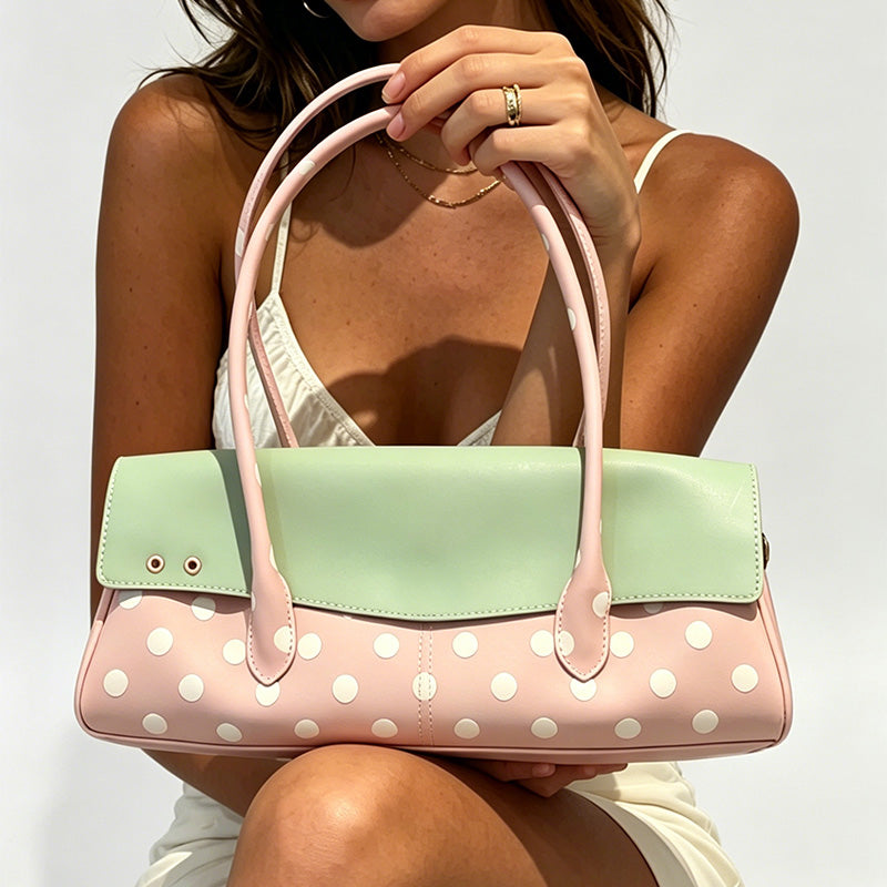 Polka Dot Baguette Shoulder Bag