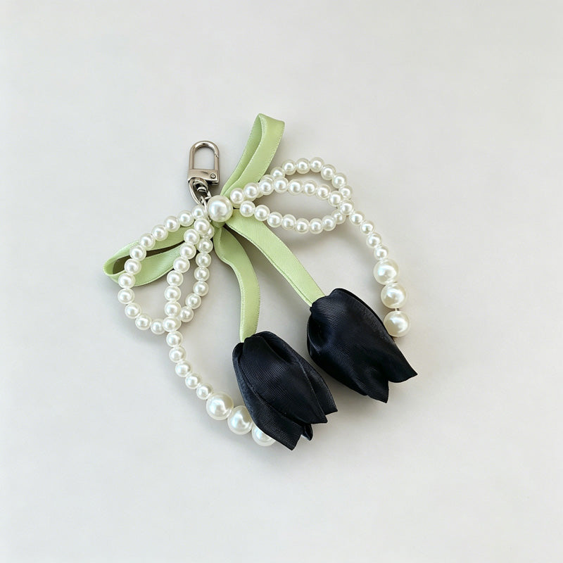 Tulip Flower Bow Pearl Bead Keychain