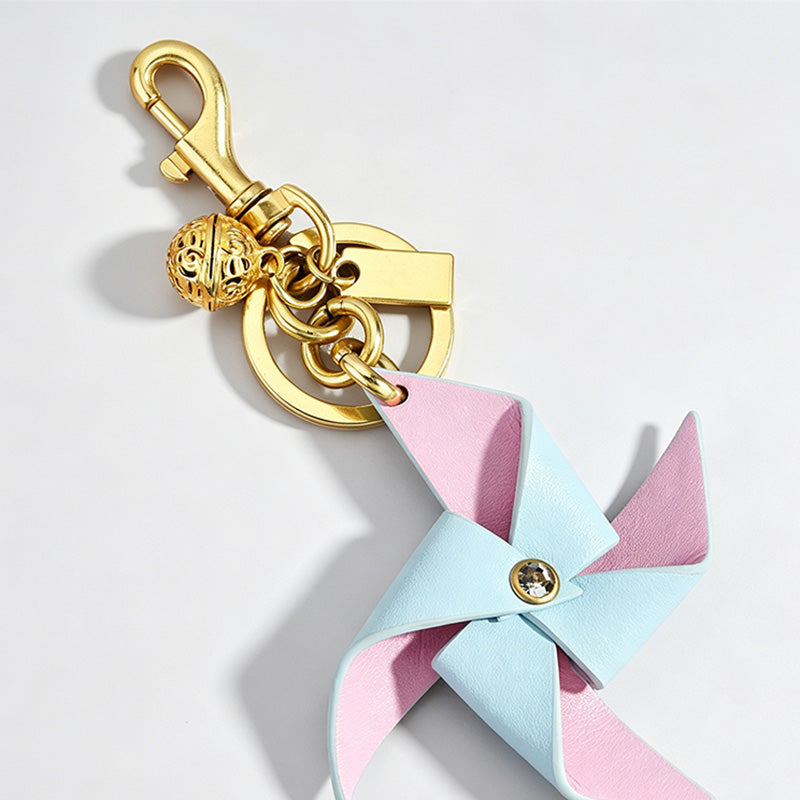Two-Tone Leather Windmill Keychain