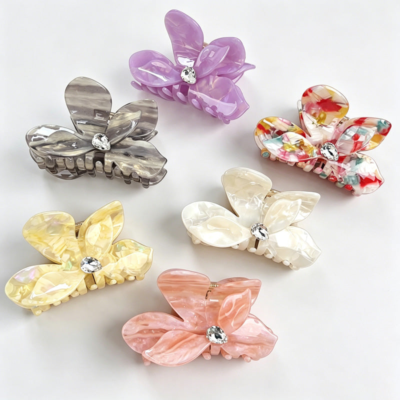 Iridescent Flower Rhinestone Hair Claw Clip