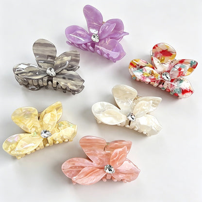Iridescent Flower Rhinestone Hair Claw Clip
