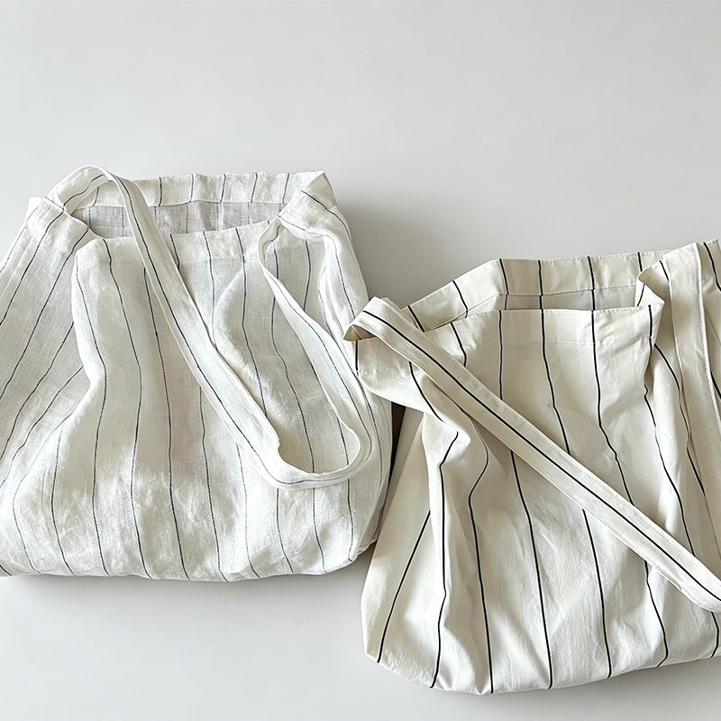 Modern Striped Pattern Cotton Linen Tote Bag