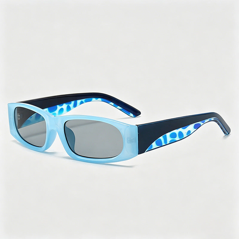 Vintage Slim Narrow Rectangle Patchwork Leopard Print Sunglasses