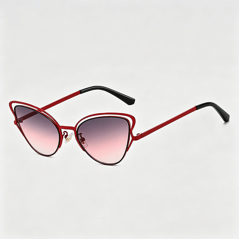 Stylish Hollow Cat-Eye Metal Frame Gradient Lens Sunglasses