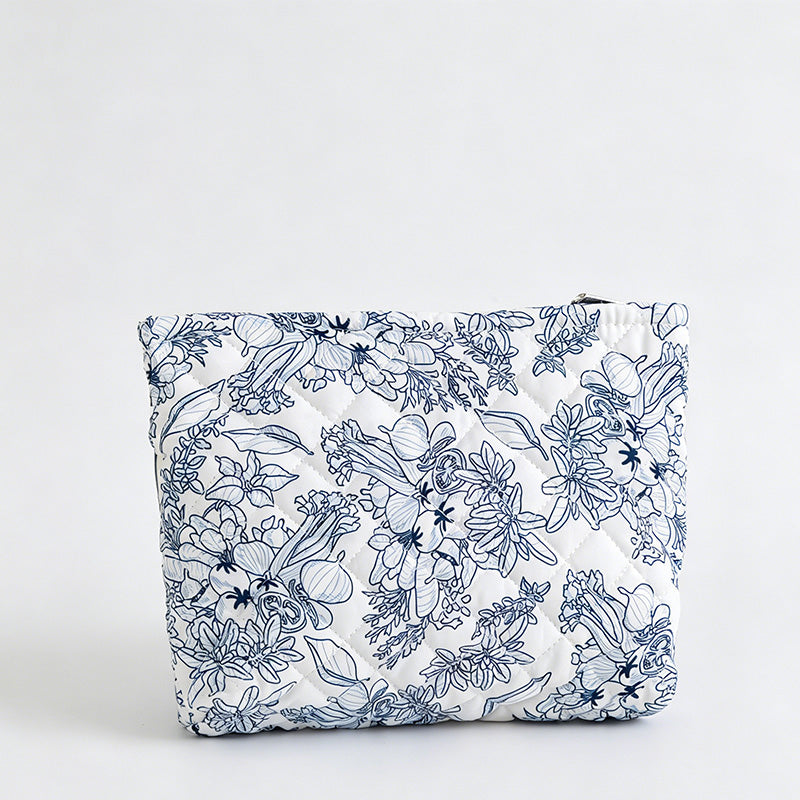 Floral Quilted Capacity Cosmetic Pouch