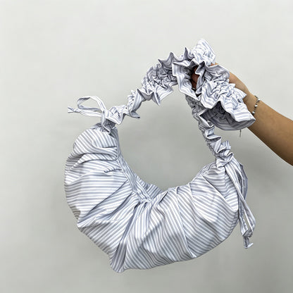Striped Ruched Ruffle Shoulder Bag