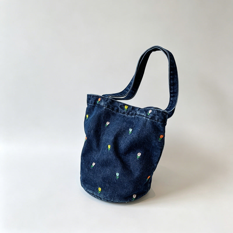 Denim Embroidered Tote Bag
