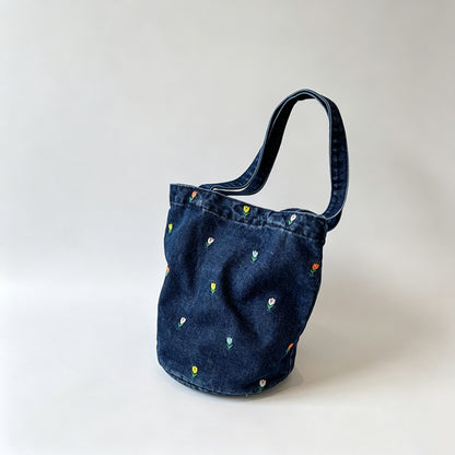 Denim Embroidered Tote Bag