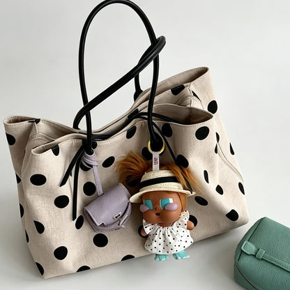 Dot Canvas Tote Bag-Non Charm & Non Shoulder Pad