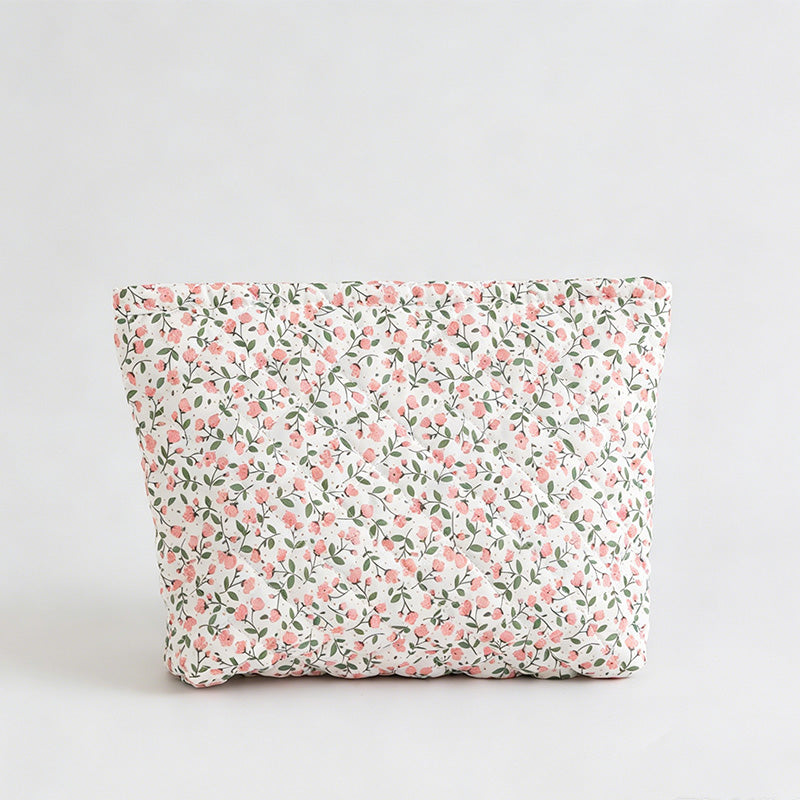 Floral Quilted Capacity Cosmetic Pouch