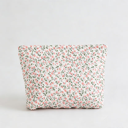 Floral Quilted Capacity Cosmetic Pouch