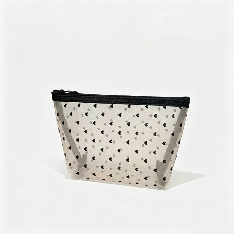Heart Mesh Pattern Cosmetic Bag