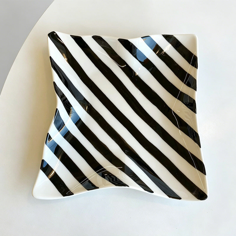 Irregular Wave Ceramic Plate with Polka Stripes