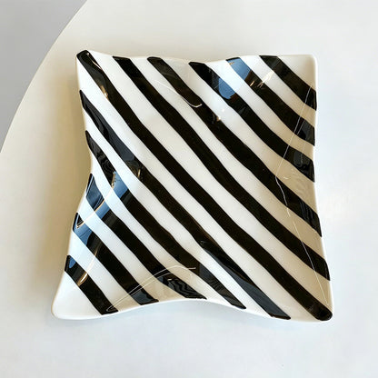 Irregular Wave Ceramic Plate with Polka Stripes