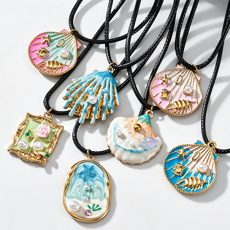 Ocean Style Pendant Wax Cord Choker Necklace