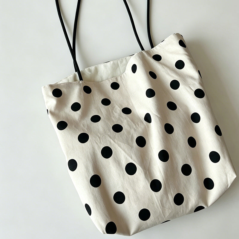 Casual Cotton Linen Polka Dot Shoulder Bag
