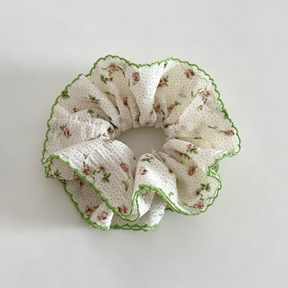 Fresh Green Floral Double Scrunchie
