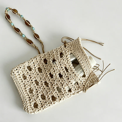 Hollow Crochet Drawstring Mini Phone Crossbody Bag