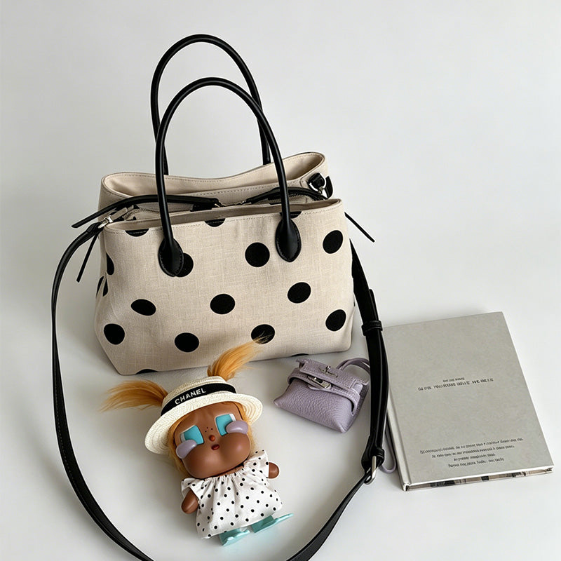 Dot Canvas Tote Bag-Non Charm & Non Shoulder Pad
