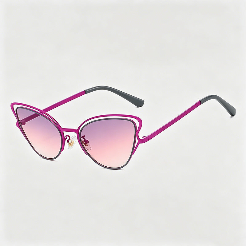 Stylish Hollow Cat-Eye Metal Frame Gradient Lens Sunglasses