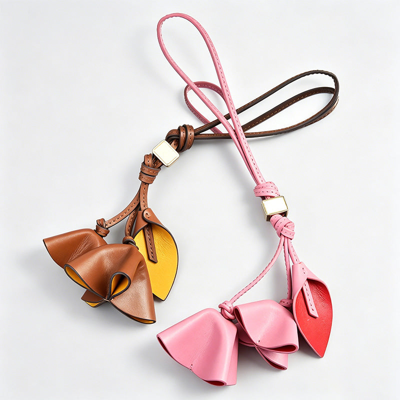 Premium PU Leather 3D Flower Bag Charm