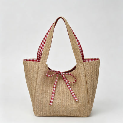 Gingham Trim Tote Bag