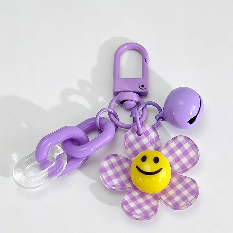 Smiley Face Daisy Flower Keychain
